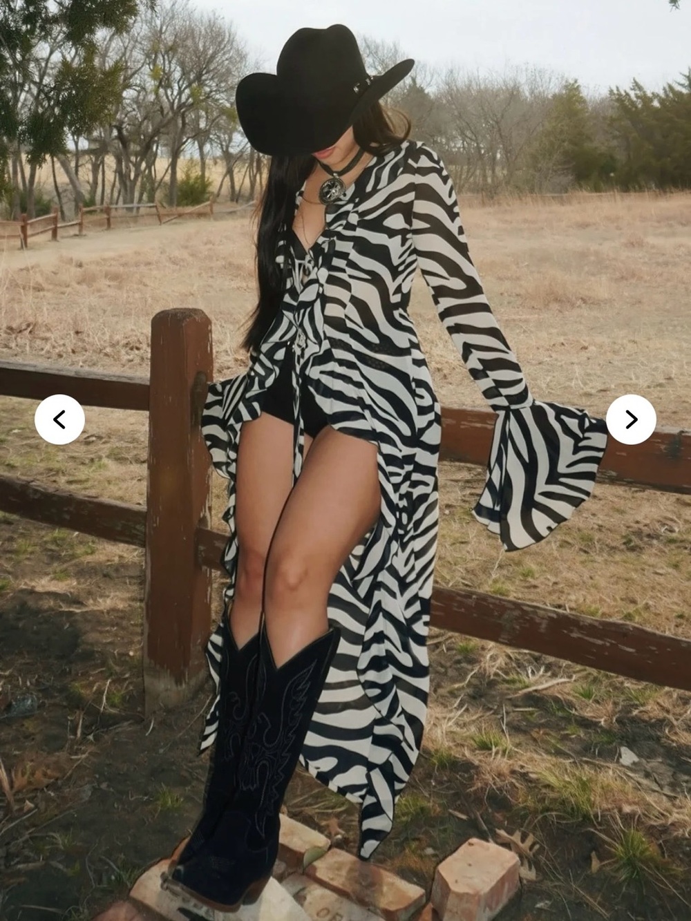 Fashion Nova Black and White Zebra Ruffle Tie-Front Blouse - Picture 3 of 3